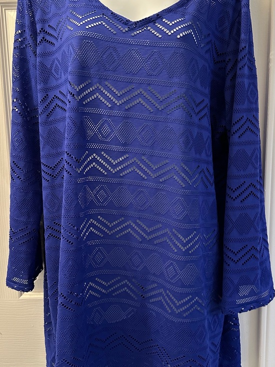 L.L. Bean Other - L L Bean Blue Crochet Knit V-Neck Tunic